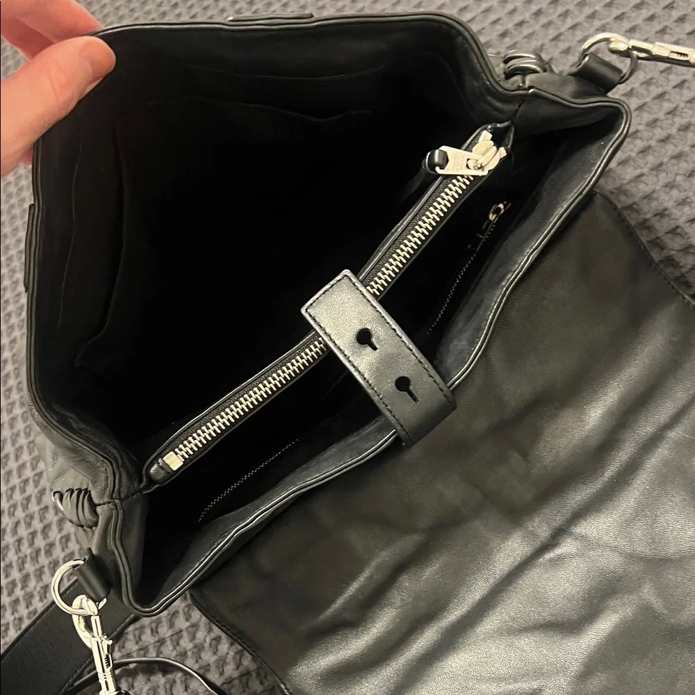 Black Leather Backpack Shoulder Bag - Unbranded